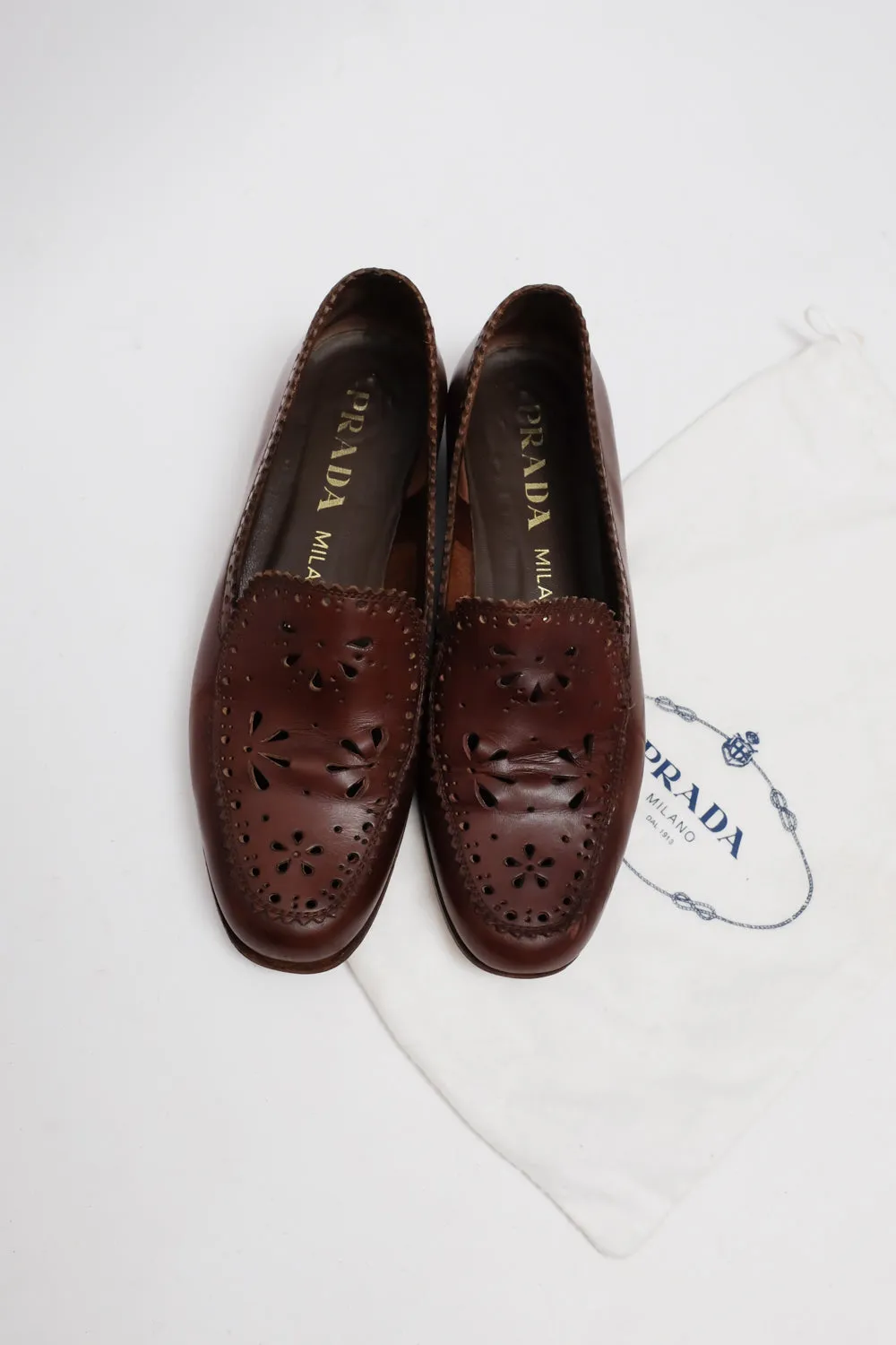 PRADA VINTAGE 38 39 LEATHER CUT OUT LOAFER