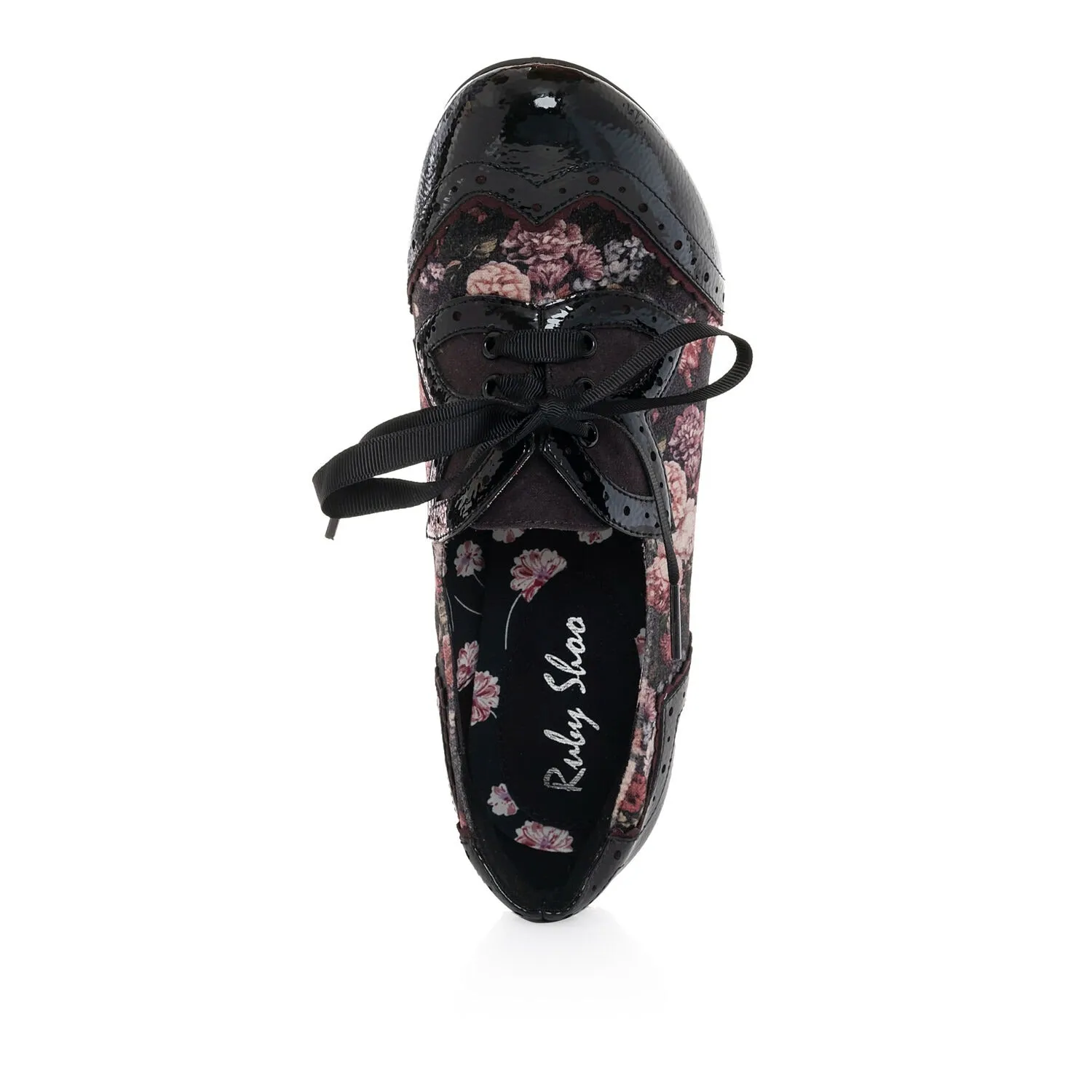 Ruby Shoo 'Daisy' Black Floral Brogue Style Heels