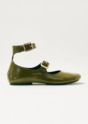 Samoa Onix Khaki Leather Ballet Flats