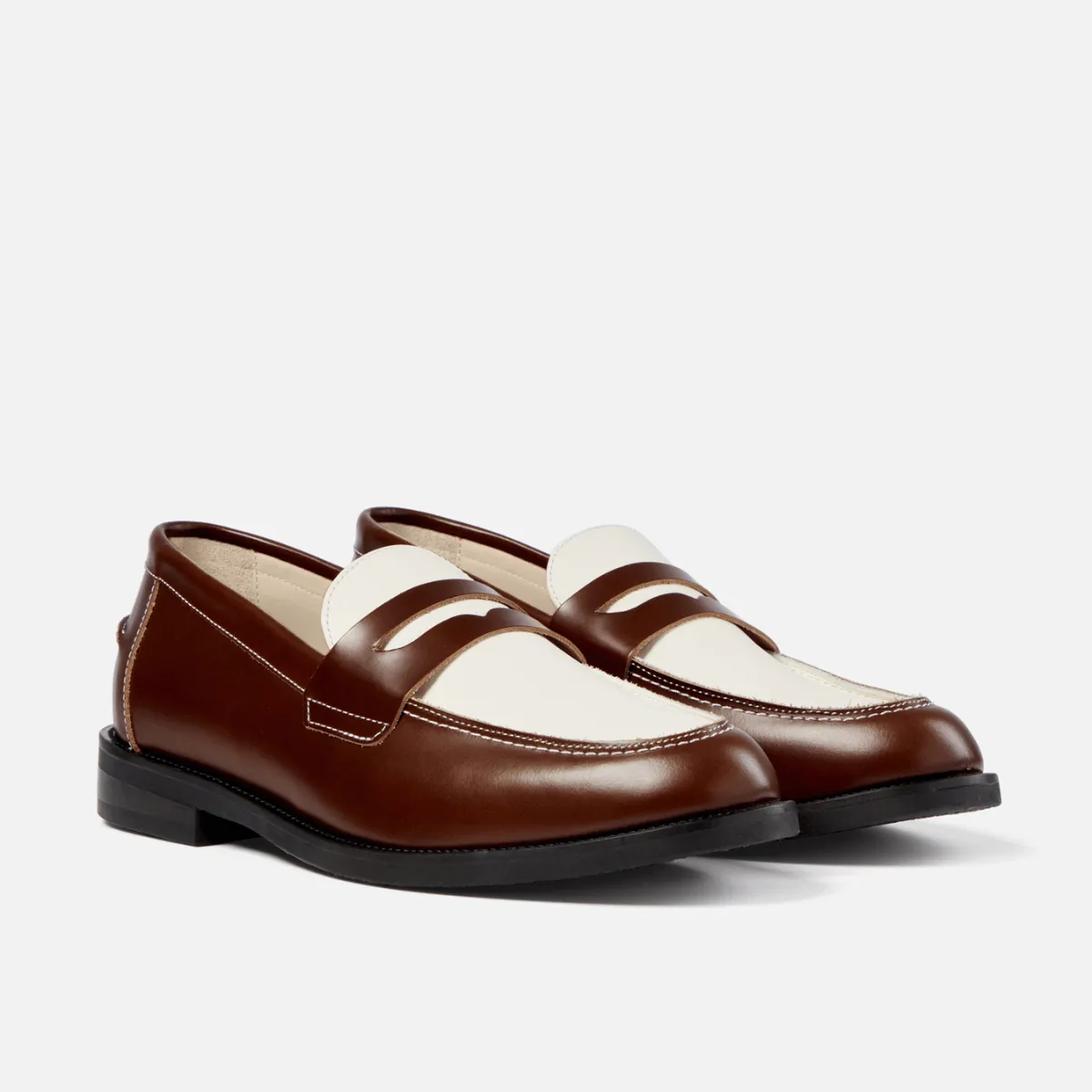 Wilde Chestnut   White Penny Loafer - Men's