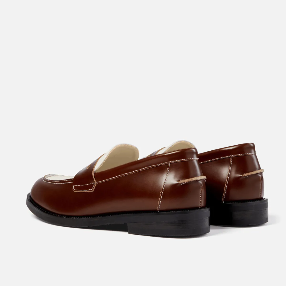 Wilde Chestnut   White Penny Loafer - Men's