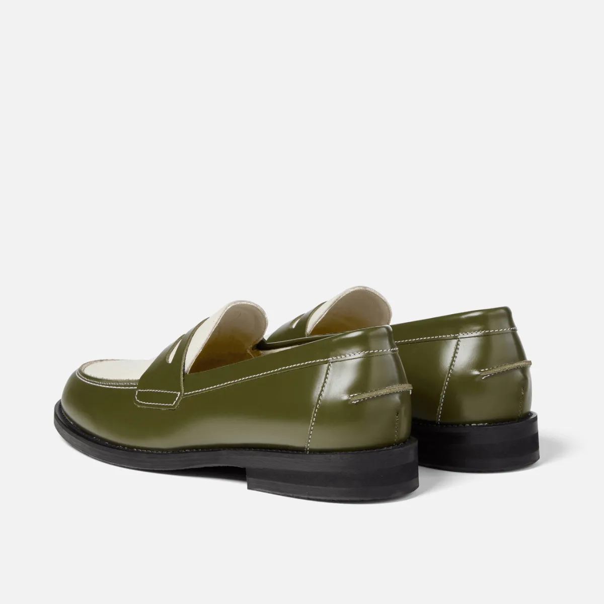 Wilde Olive   White Penny Loafer - Men's