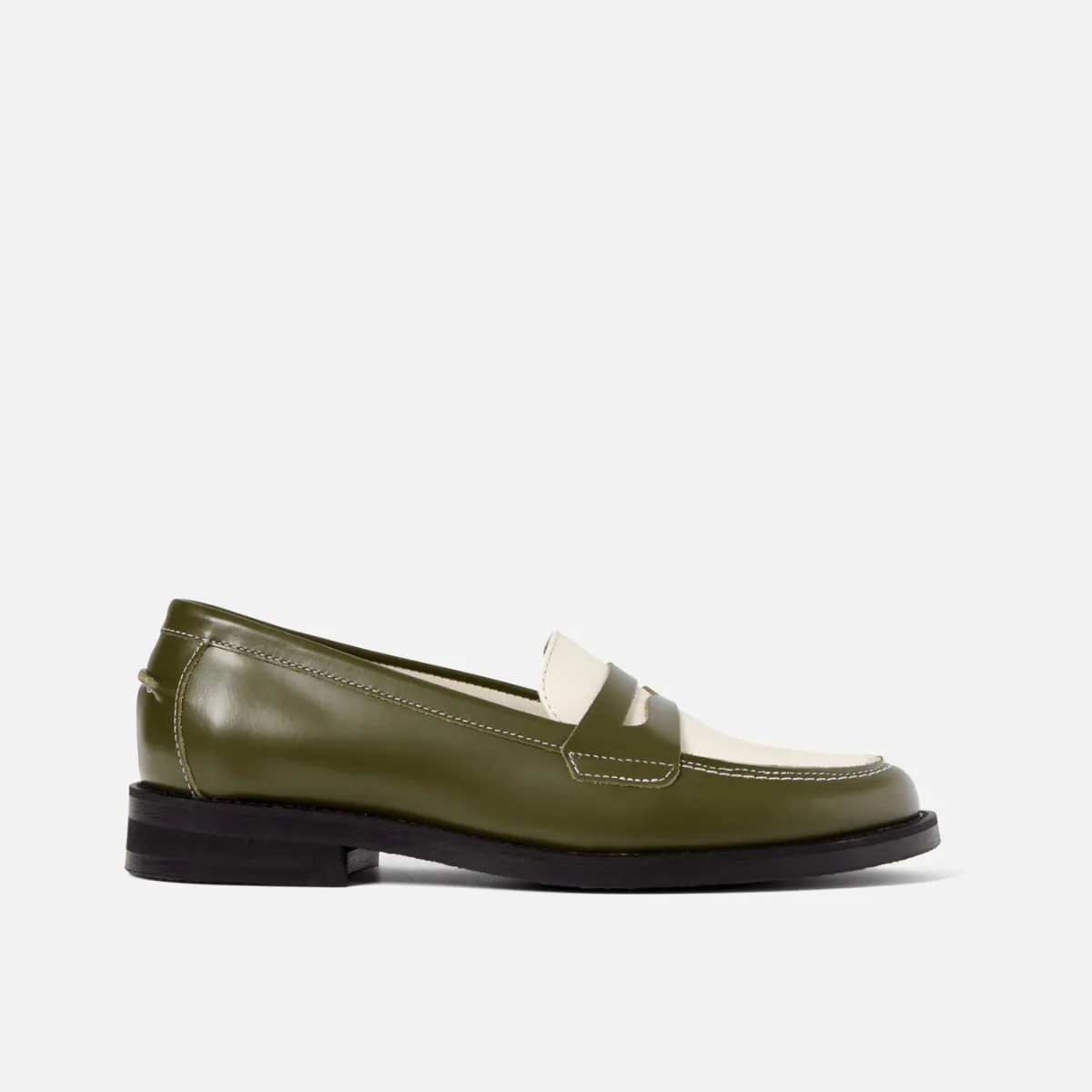 Wilde Olive   White Penny Loafer - Women's